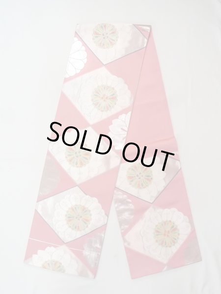 Photo1: N0913J Vintage Japanese Kimono   Pink FUKURO OBI sash Flower Silk. (Grade B) (1)