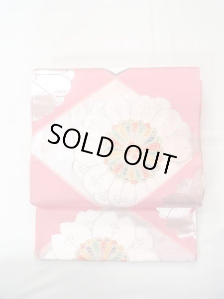 Photo2: N0913J Vintage Japanese Kimono   Pink FUKURO OBI sash Flower Silk. (Grade B) (2)