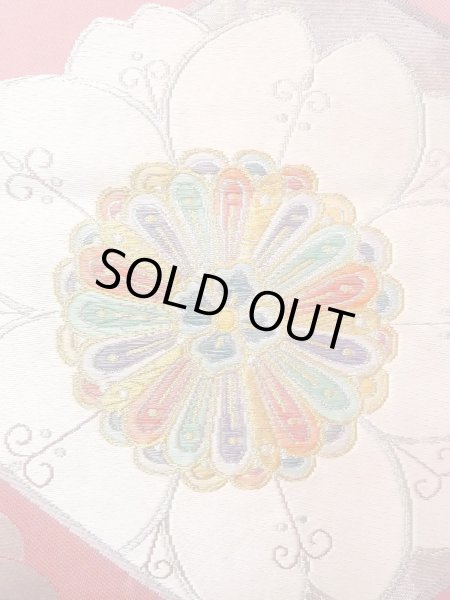 Photo6: N0913J Vintage Japanese Kimono   Pink FUKURO OBI sash Flower Silk. (Grade B) (6)