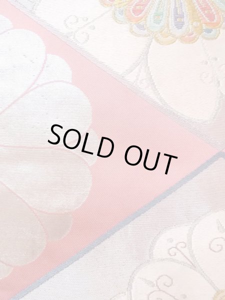 Photo7: N0913J Vintage Japanese Kimono   Pink FUKURO OBI sash Flower Silk. (Grade B) (7)