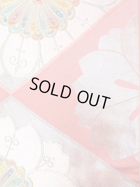 Photo8: N0913J Vintage Japanese Kimono   Pink FUKURO OBI sash Flower Silk. (Grade B) (8)