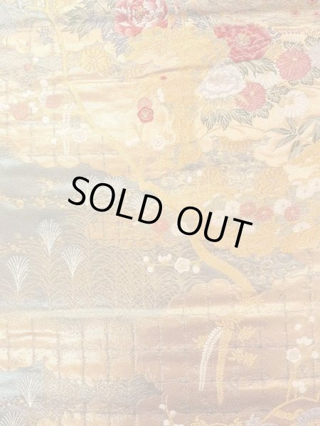 Photo4: Mint N0913L Vintage Japanese Kimono  Shiny Gold FUKURO OBI sash Peony Silk. (Grade A) (4)