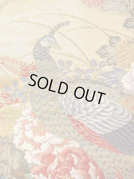 Photo5: Mint N0913L Vintage Japanese Kimono  Shiny Gold FUKURO OBI sash Peony Silk. (Grade A) (5)