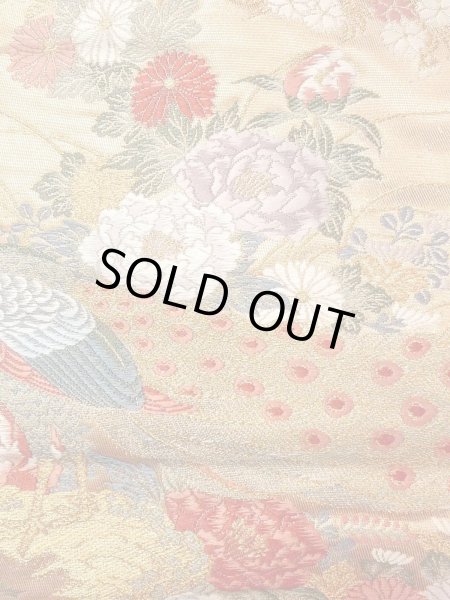 Photo6: Mint N0913L Vintage Japanese Kimono  Shiny Gold FUKURO OBI sash Peony Silk. (Grade A) (6)