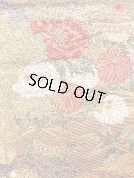 Photo7: Mint N0913L Vintage Japanese Kimono  Shiny Gold FUKURO OBI sash Peony Silk. (Grade A) (7)