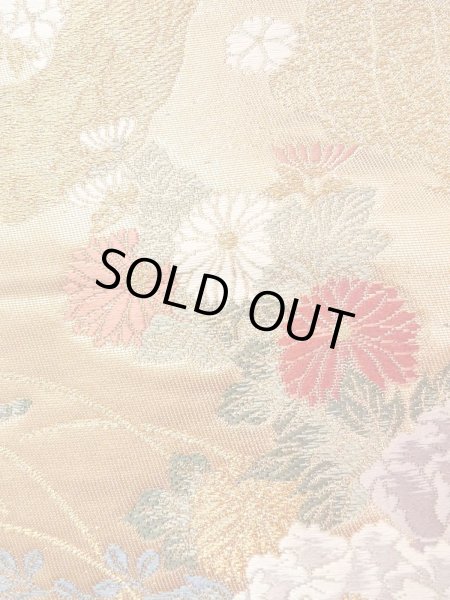 Photo9: Mint N0913L Vintage Japanese Kimono  Shiny Gold FUKURO OBI sash Peony Silk. (Grade A) (9)