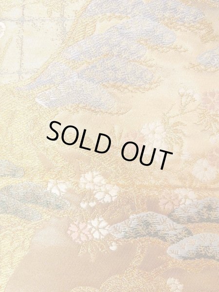 Photo11: Mint N0913L Vintage Japanese Kimono  Shiny Gold FUKURO OBI sash Peony Silk. (Grade A) (11)