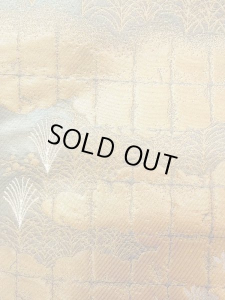 Photo12: Mint N0913L Vintage Japanese Kimono  Shiny Gold FUKURO OBI sash Peony Silk. (Grade A) (12)