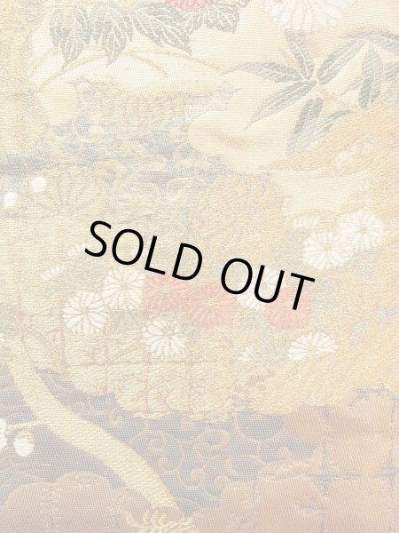 Photo13: Mint N0913L Vintage Japanese Kimono  Shiny Gold FUKURO OBI sash Peony Silk. (Grade A) (13)
