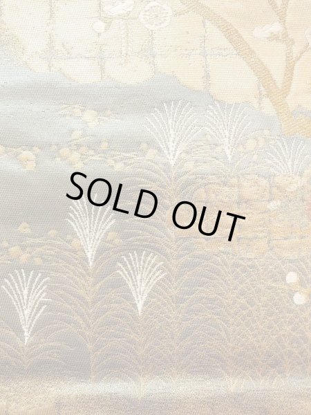 Photo14: Mint N0913L Vintage Japanese Kimono  Shiny Gold FUKURO OBI sash Peony Silk. (Grade A) (14)