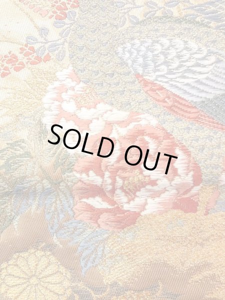 Photo15: Mint N0913L Vintage Japanese Kimono  Shiny Gold FUKURO OBI sash Peony Silk. (Grade A) (15)