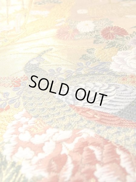 Photo16: Mint N0913L Vintage Japanese Kimono  Shiny Gold FUKURO OBI sash Peony Silk. (Grade A) (16)
