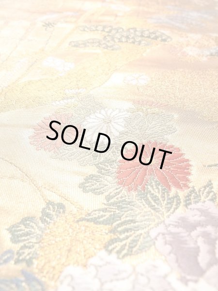 Photo17: Mint N0913L Vintage Japanese Kimono  Shiny Gold FUKURO OBI sash Peony Silk. (Grade A) (17)