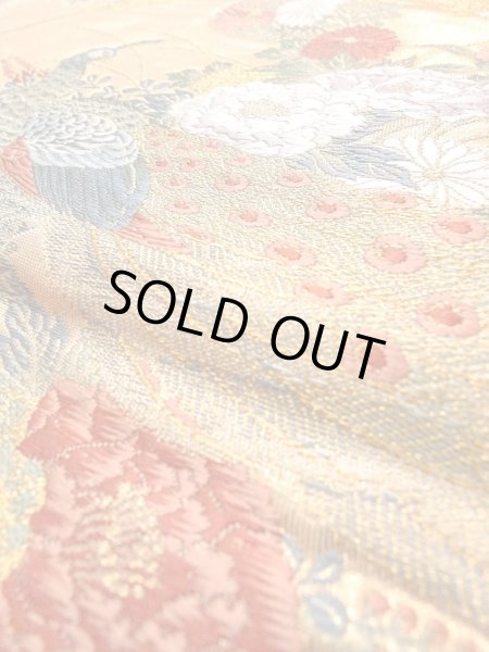 Photo18: Mint N0913L Vintage Japanese Kimono  Shiny Gold FUKURO OBI sash Peony Silk. (Grade A) (18)