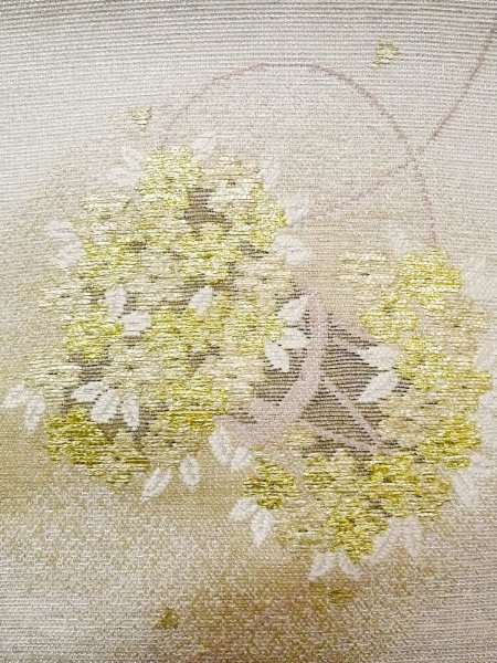 Photo5: N0913M Vintage Japanese Kimono   Silver FUKURO OBI sash Flower Silk. (Grade C) (5)