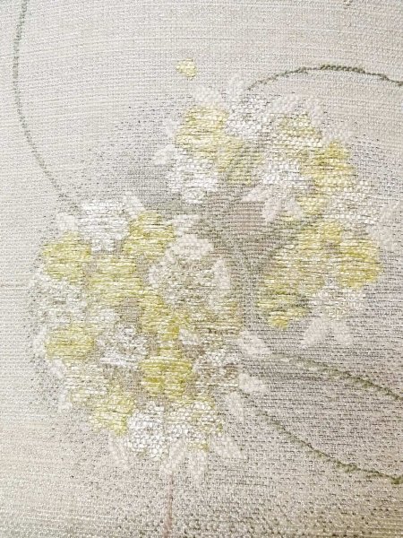 Photo6: N0913M Vintage Japanese Kimono   Silver FUKURO OBI sash Flower Silk. (Grade C) (6)