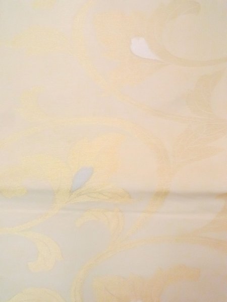 Photo3: N0913N Vintage Japanese Kimono  Shiny Beige FUKURO OBI sash Leaf Silk. (Grade B) (3)