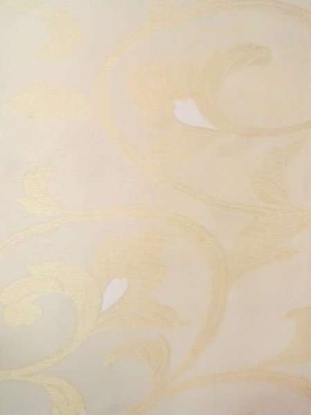 Photo4: N0913N Vintage Japanese Kimono  Shiny Beige FUKURO OBI sash Leaf Silk. (Grade B) (4)