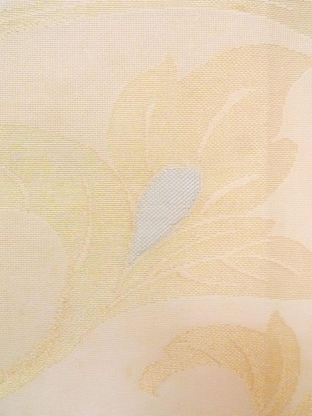 Photo5: N0913N Vintage Japanese Kimono  Shiny Beige FUKURO OBI sash Leaf Silk. (Grade B) (5)