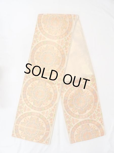 Photo1: Mint N0913O Vintage Japanese Kimono  Shiny Orange FUKURO OBI sash Chinese flower Silk. (Grade A) (1)