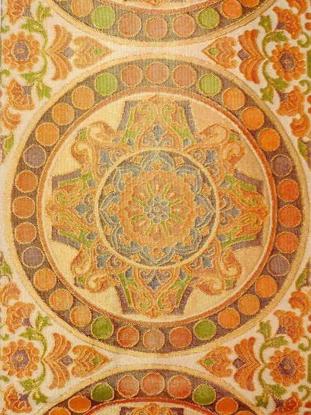 Photo3: Mint N0913O Vintage Japanese Kimono  Shiny Orange FUKURO OBI sash Chinese flower Silk. (Grade A) (3)