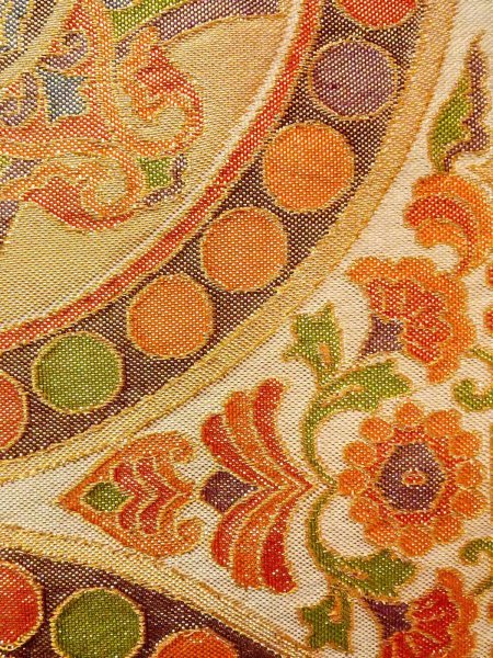 Photo6: Mint N0913O Vintage Japanese Kimono  Shiny Orange FUKURO OBI sash Chinese flower Silk. (Grade A) (6)