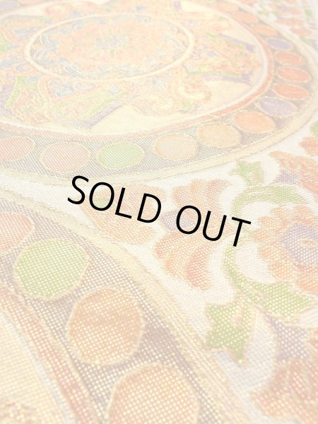 Photo9: Mint N0913O Vintage Japanese Kimono  Shiny Orange FUKURO OBI sash Chinese flower Silk. (Grade A) (9)