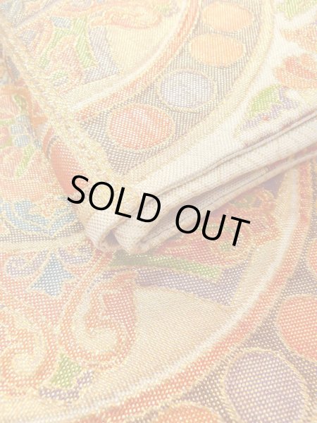 Photo12: Mint N0913O Vintage Japanese Kimono  Shiny Orange FUKURO OBI sash Chinese flower Silk. (Grade A) (12)