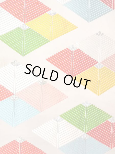 Photo3: Mint N0913Q Vintage Japanese Kimono   Ivory FUKURO OBI sash Lozenges Silk. (Grade A) (3)