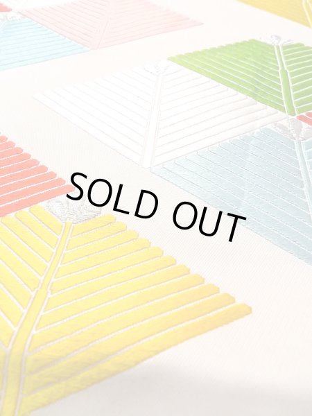 Photo8: Mint N0913Q Vintage Japanese Kimono   Ivory FUKURO OBI sash Lozenges Silk. (Grade A) (8)