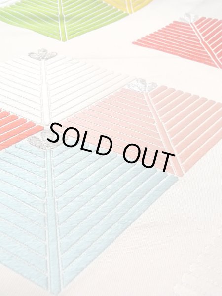 Photo9: Mint N0913Q Vintage Japanese Kimono   Ivory FUKURO OBI sash Lozenges Silk. (Grade A) (9)