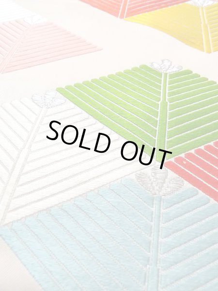 Photo10: Mint N0913Q Vintage Japanese Kimono   Ivory FUKURO OBI sash Lozenges Silk. (Grade A) (10)