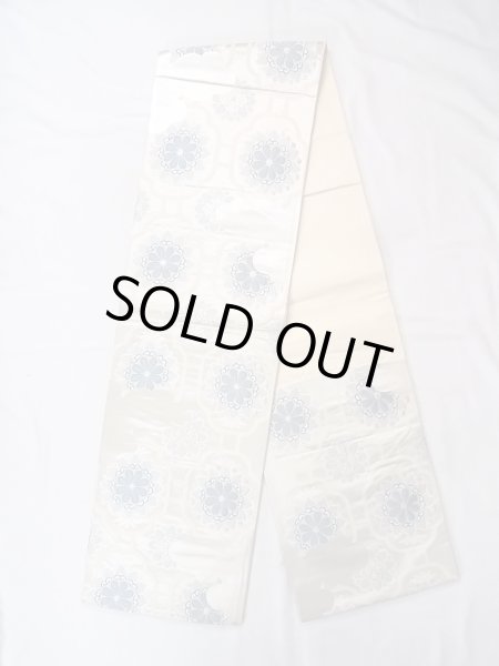 Photo1: N0913R Vintage Japanese Kimono  Shiny Silver FUKURO OBI sash Chinese flower Silk. (Grade B) (1)
