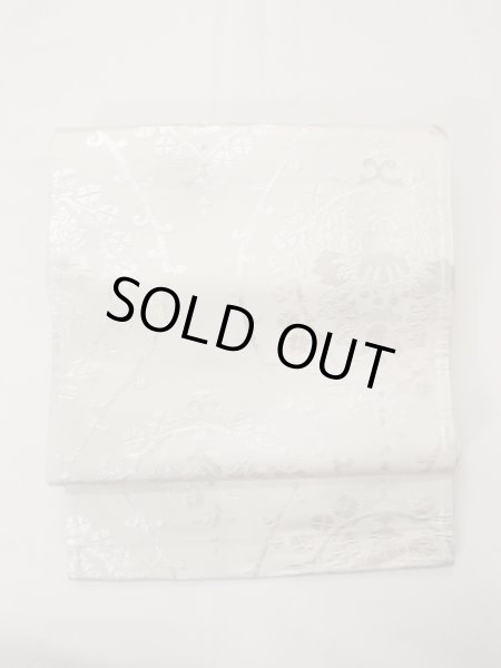 Photo2: N0913V Vintage Japanese Kimono  Shiny Silver FUKURO OBI sash Chinese flower Silk. (Grade C) (2)