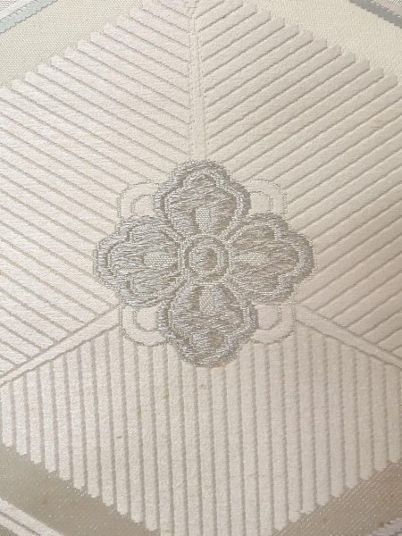 Photo5: N0913W Vintage Japanese Kimono  Shiny Silver FUKURO OBI sash Flower Silk. (Grade C) (5)