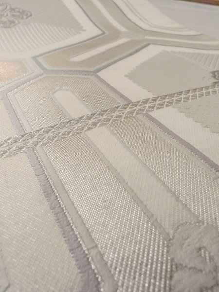 Photo10: N0913W Vintage Japanese Kimono  Shiny Silver FUKURO OBI sash Flower Silk. (Grade C) (10)