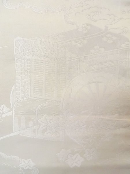 Photo5: N0913X Vintage Japanese Kimono Light Grayish Off White FUKURO OBI sash Chrysanthemum Silk. (Grade C) (5)