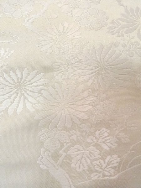 Photo6: N0913X Vintage Japanese Kimono Light Grayish Off White FUKURO OBI sash Chrysanthemum Silk. (Grade C) (6)