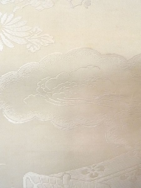 Photo7: N0913X Vintage Japanese Kimono Light Grayish Off White FUKURO OBI sash Chrysanthemum Silk. (Grade C) (7)