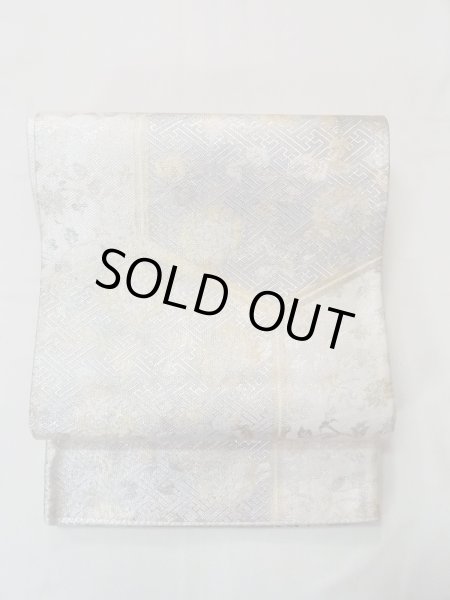 Photo2: N0913Z Vintage Japanese Kimono  Shiny Silver FUKURO OBI sash Chinese flower Silk. (Grade A) (2)