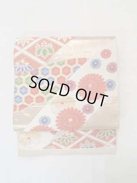 Photo2: N0914A Vintage Japanese Kimono   Orange FUKURO OBI sash Chrysanthemum Silk. (Grade B) (2)