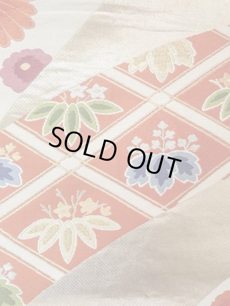 Photo5: N0914A Vintage Japanese Kimono   Orange FUKURO OBI sash Chrysanthemum Silk. (Grade B) (5)