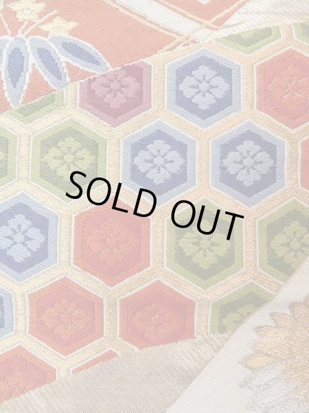 Photo6: N0914A Vintage Japanese Kimono   Orange FUKURO OBI sash Chrysanthemum Silk. (Grade B) (6)