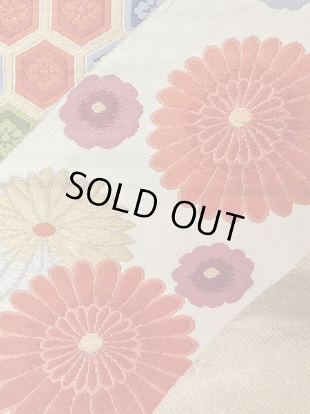 Photo7: N0914A Vintage Japanese Kimono   Orange FUKURO OBI sash Chrysanthemum Silk. (Grade B) (7)