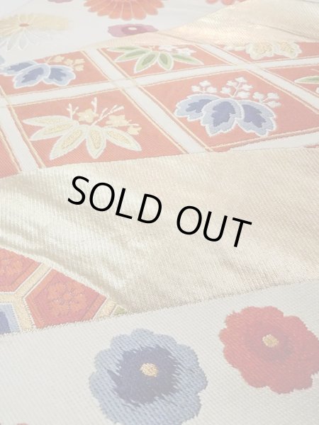 Photo8: N0914A Vintage Japanese Kimono   Orange FUKURO OBI sash Chrysanthemum Silk. (Grade B) (8)