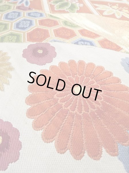 Photo9: N0914A Vintage Japanese Kimono   Orange FUKURO OBI sash Chrysanthemum Silk. (Grade B) (9)