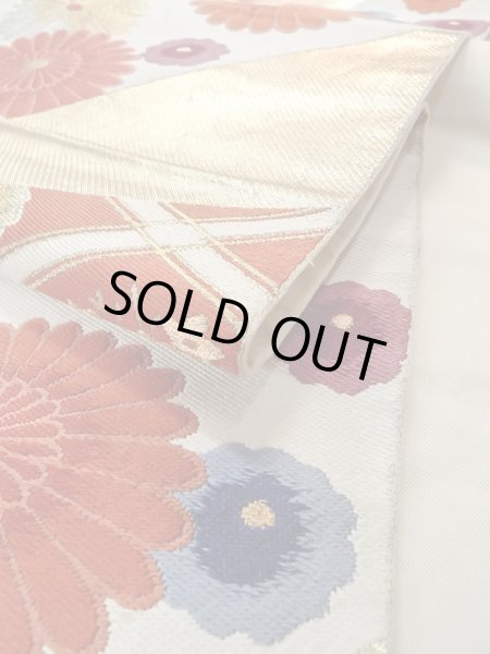 Photo11: N0914A Vintage Japanese Kimono   Orange FUKURO OBI sash Chrysanthemum Silk. (Grade B) (11)