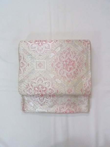 Photo2: N0914B Vintage Japanese Kimono   Silver FUKURO OBI sash Chinese flower Silk. (Grade B) (2)