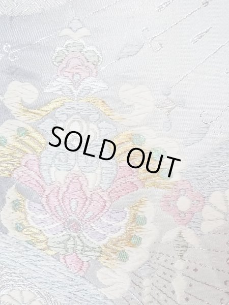 Photo7: N0914C Vintage Japanese Kimono   Silver FUKURO OBI sash Chinese flower Silk. (Grade A) (7)