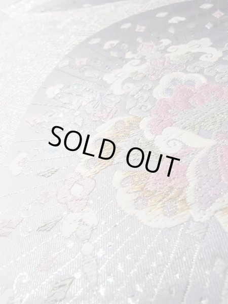 Photo9: N0914C Vintage Japanese Kimono   Silver FUKURO OBI sash Chinese flower Silk. (Grade A) (9)